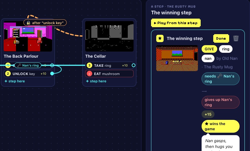 A puzzle step: give the ring to Old Nan and win the game